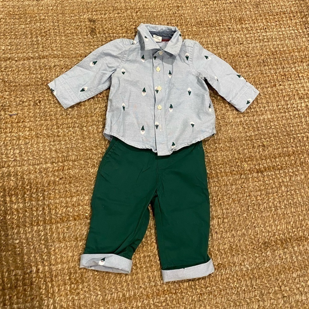 Gap Christmas set infant pants and collared shirt